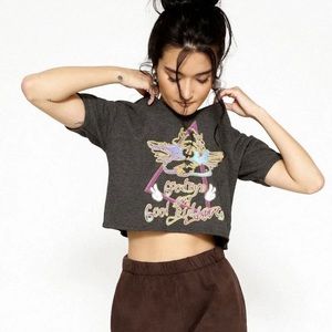 NWT BOYS LIE T-SHIRT GOODBYE & GOOD RIDDANCE THERMAL CROP TEE DARK GRAY MEDIUM